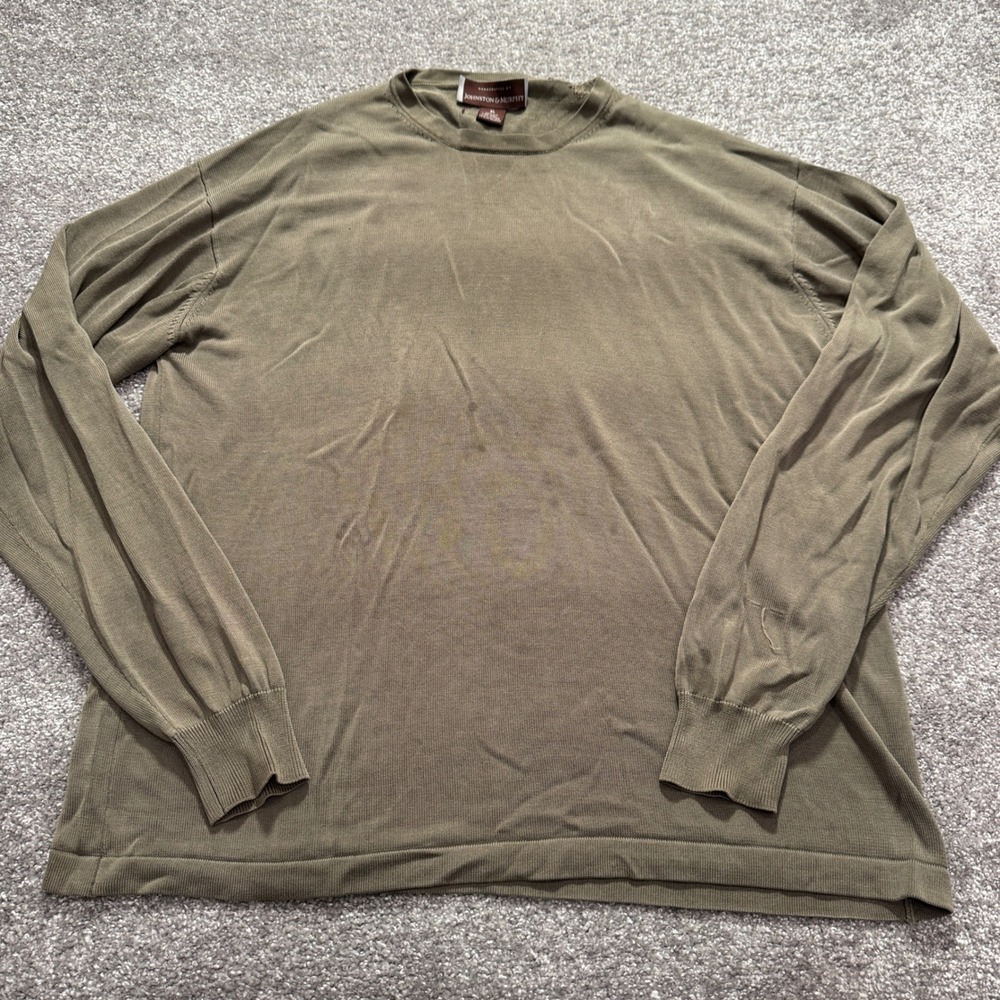 Johnston & Murphy Sweater Mens XL Olive Green 100% Silk Luxury Casual Knit Top